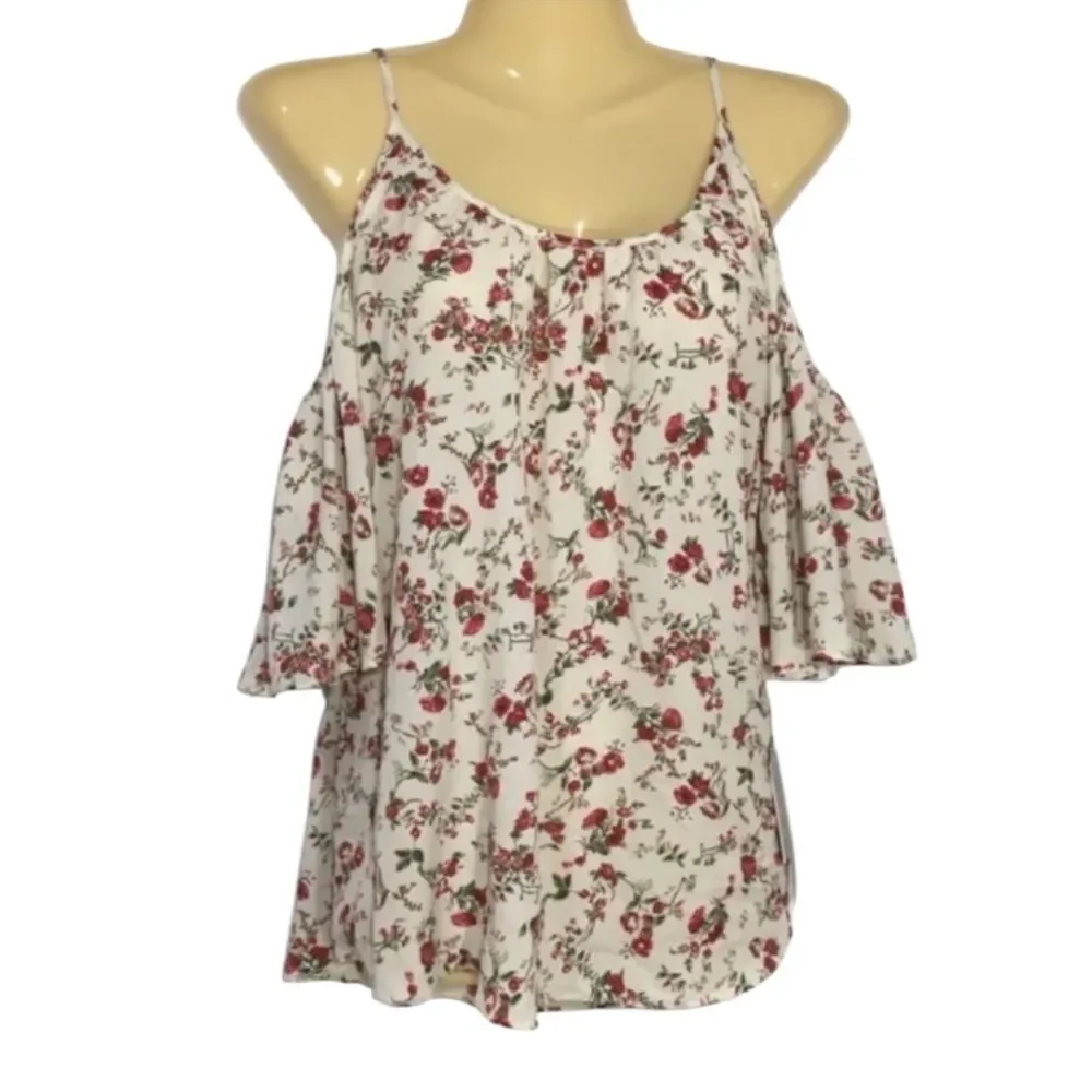 NWT French Connection Floral Cold Shoulder Blouse Ruffle Sleeve Boho Top Blouse - Picture 3 of 10